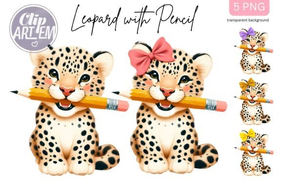 5 Baby Leopards Back to School PNG Set