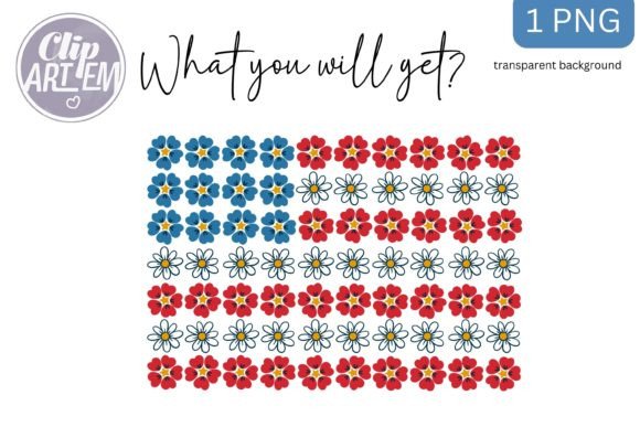 American Floral Flag Sublimation PNG USA Design Asset