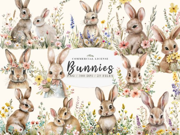 Baby Bunny Clipart and Floral Bunny Png for Charming Designs