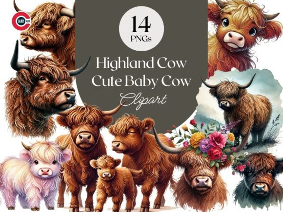 Cute Baby Highland Cow Clipart for Charming Design Projects