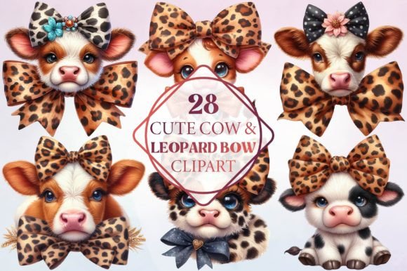Cute Cow Leopard Bow Clipart: A Versatile Design Asset