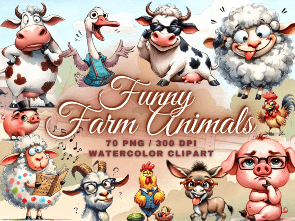 Cute Funny Farm Animals Clipart Guide for Designers
