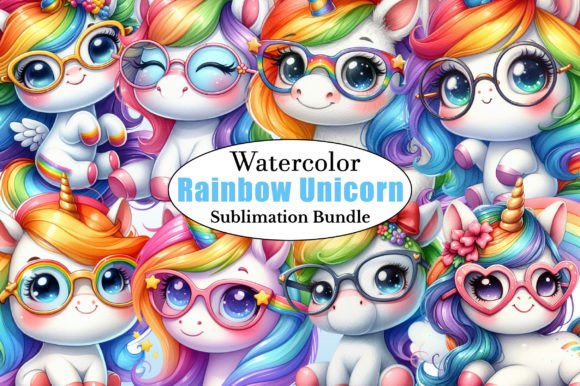 Cute Rainbow Unicorn with Funny Glasses