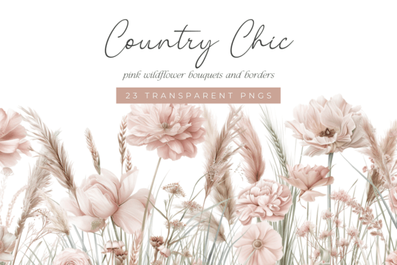 Dusty Pink Wildflower Bouquets Borders for Design Projects