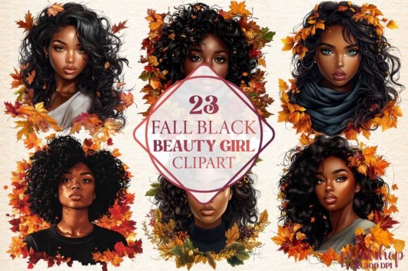 Fall Black Beauty Girl Clipart for Modern Creative Projects
