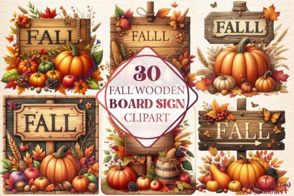 Fall Wooden Board Sign Clipart: Rustic Charm for Creatives