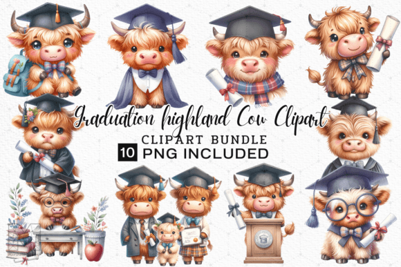 Graduation Highland Cow Clipart for Standout Designs