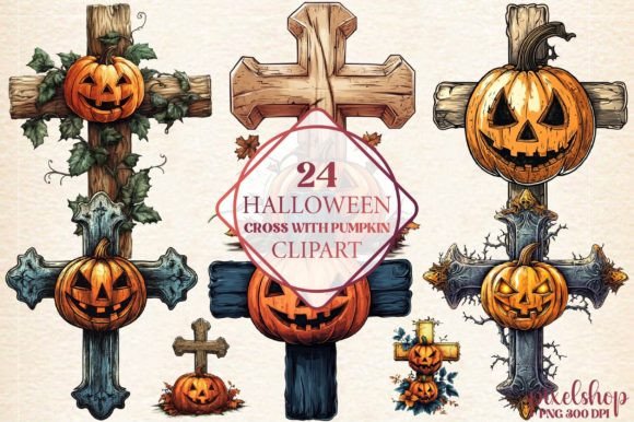Halloween Cross with Pumpkin Clipart