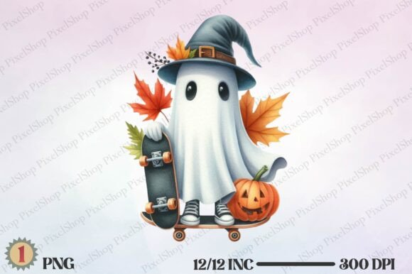 Halloween Fall Ghost with Skateboard PNG: A Versatile Design Asset