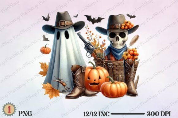 Halloween Fall Western Cowboy Ghost PNG Design Asset