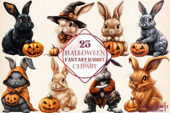 Halloween Fantasy Rabbit Clipart: Spooky-Cute Designs