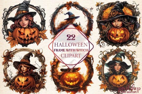 Halloween Frame with Witch Clipart – A Spooky Design Asset