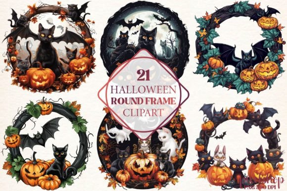 Halloween Round Frame Clipart for Design Projects