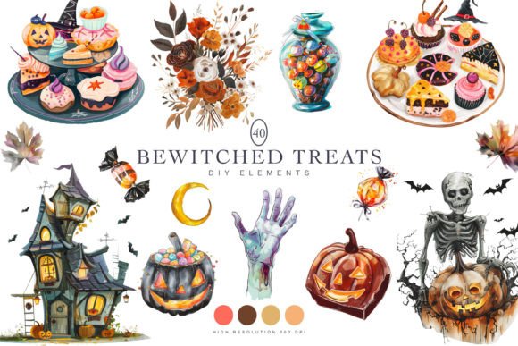 Halloween Trick Treat Clipart Set for Spooky Design Projects