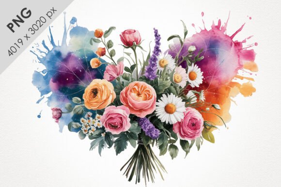 Heart-Shaped Floral Splashes PNG Clipart