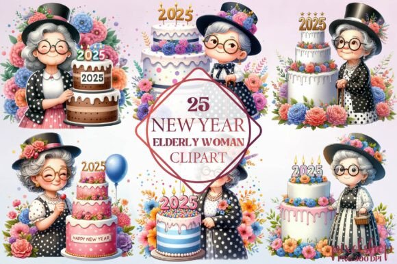 New Year Elderly Woman Clipart