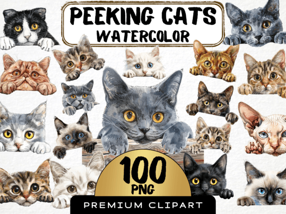 Peeking Cat Breed Clipart Bundle: Adorable Asset for Design