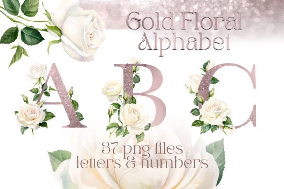 Pink Glitter Alphabet with White Roses
