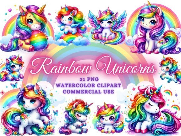 Rainbow Unicorns Clipart – Unicorn PNG for Creative Projects