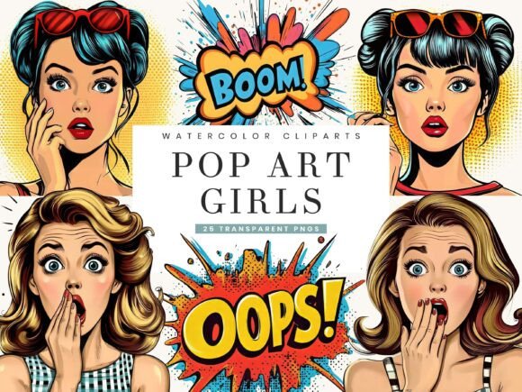 Retro Comic Style Pop Art Girls Clipart for Bold Branding