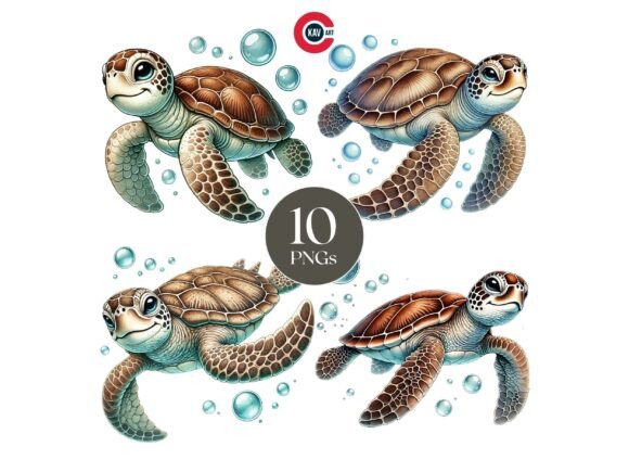 Sea Life Turtle with Water Bubbles