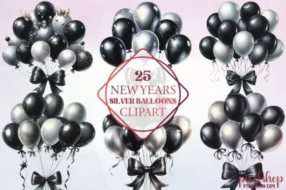 Silver New Year Balloons Clipart