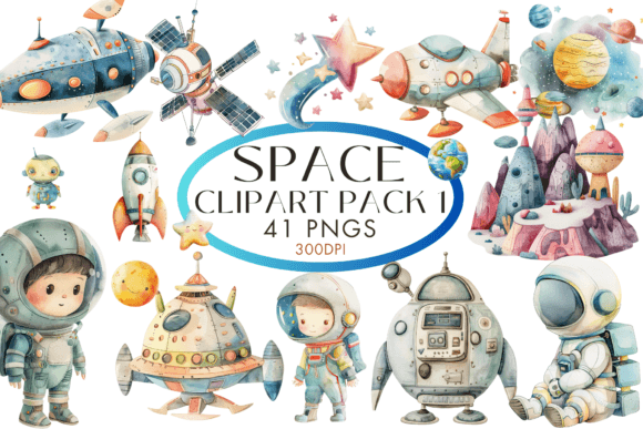 Space Clipart Pack 1 41 PNGS for Designers