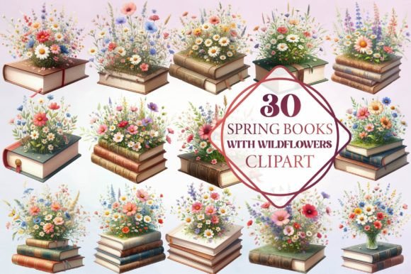 Spring Books with Wildflowers Clipart: A Playful Typeface for Nature-Inspired Design