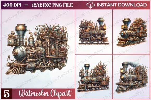 Steampunk-Style Locomotive Clipart