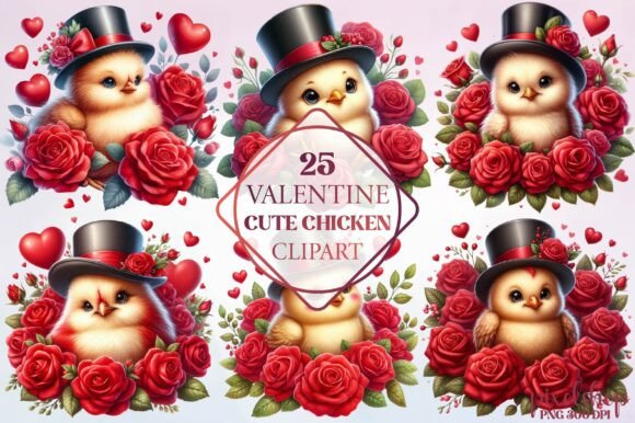 Valentine Cute Chicken Clipart: A Playful Font for Love-Filled Designs