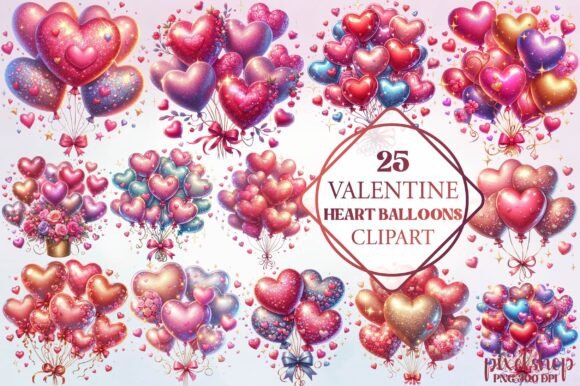 Valentine Heart Balloons Clipart for Festive Designs