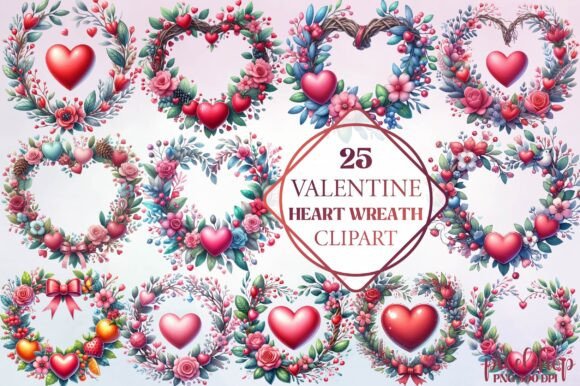 Valentine Heart Wreath Clipart for Creatives