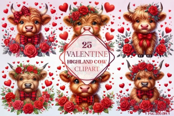 Valentine Highland Cow Clipart: Charm for Creative Projects