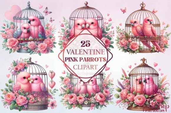 Valentine Pink Parrots Clipart: Whimsy in Design