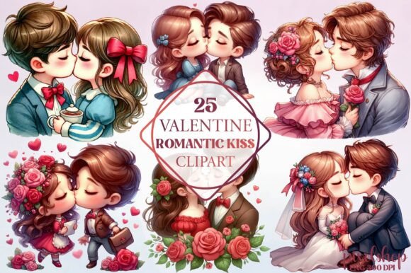 Valentine Romantic Kiss Clipart for Love-Focused Design