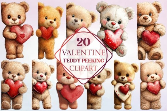 Valentine Teddy Peeking Clipart: A Playful Design Asset