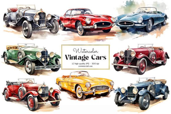 Vintage Classic Cars Clipart Set for Timeless Design