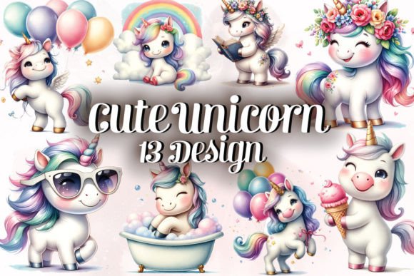 Watercolor Unicorn Clipart Bundle for Creative Projects