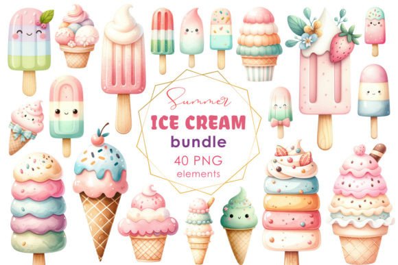 Whimsical Ice Cream Bundle - PNG Clipart for Playful Branding
